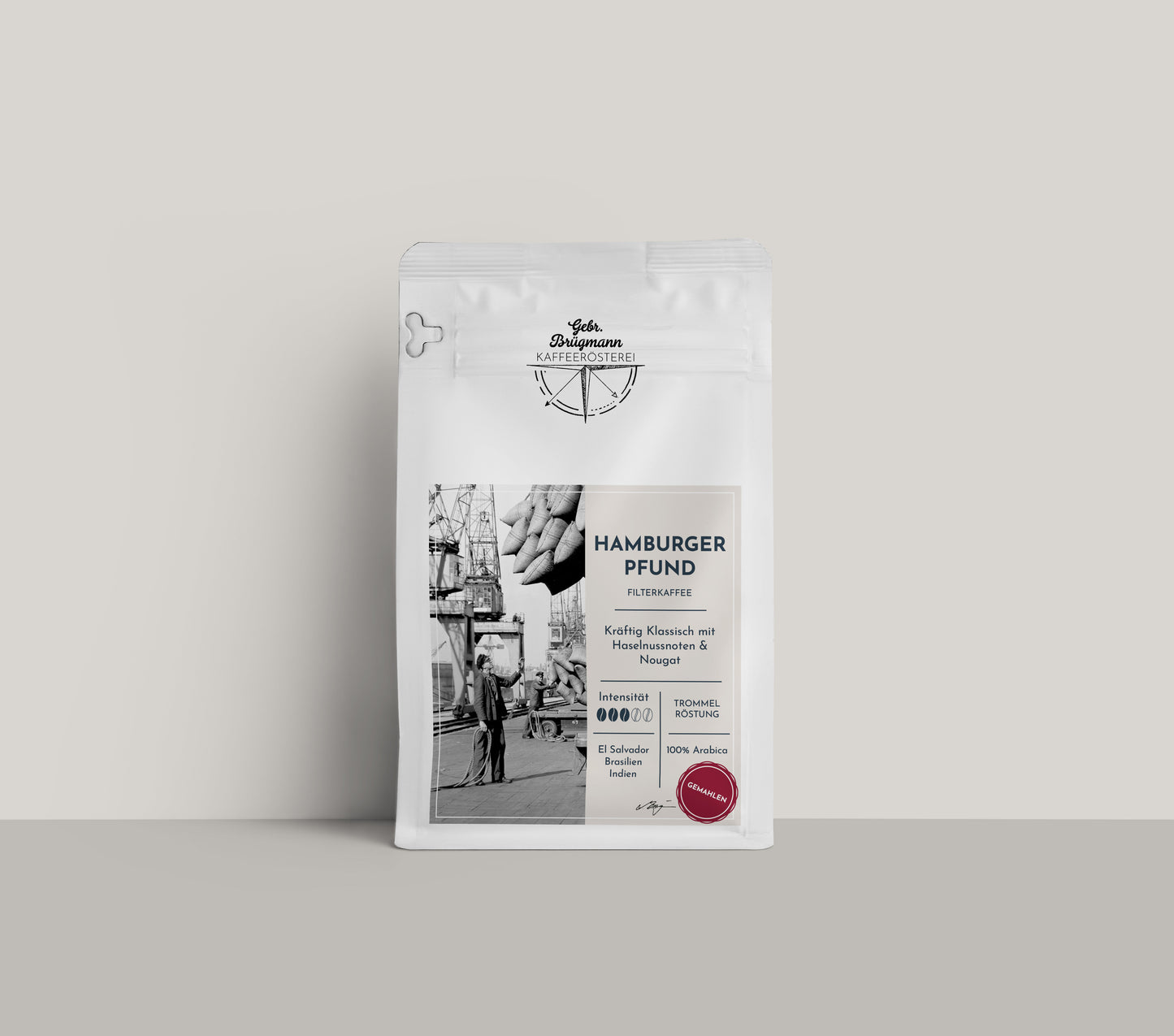 Hamburger Pfund – kräftiger Filterkaffee aus El Salvador, Trommelröstung nach Hamburger Rezeptur 1928, Aromen von Haselnuss & Nougat, Brügmann